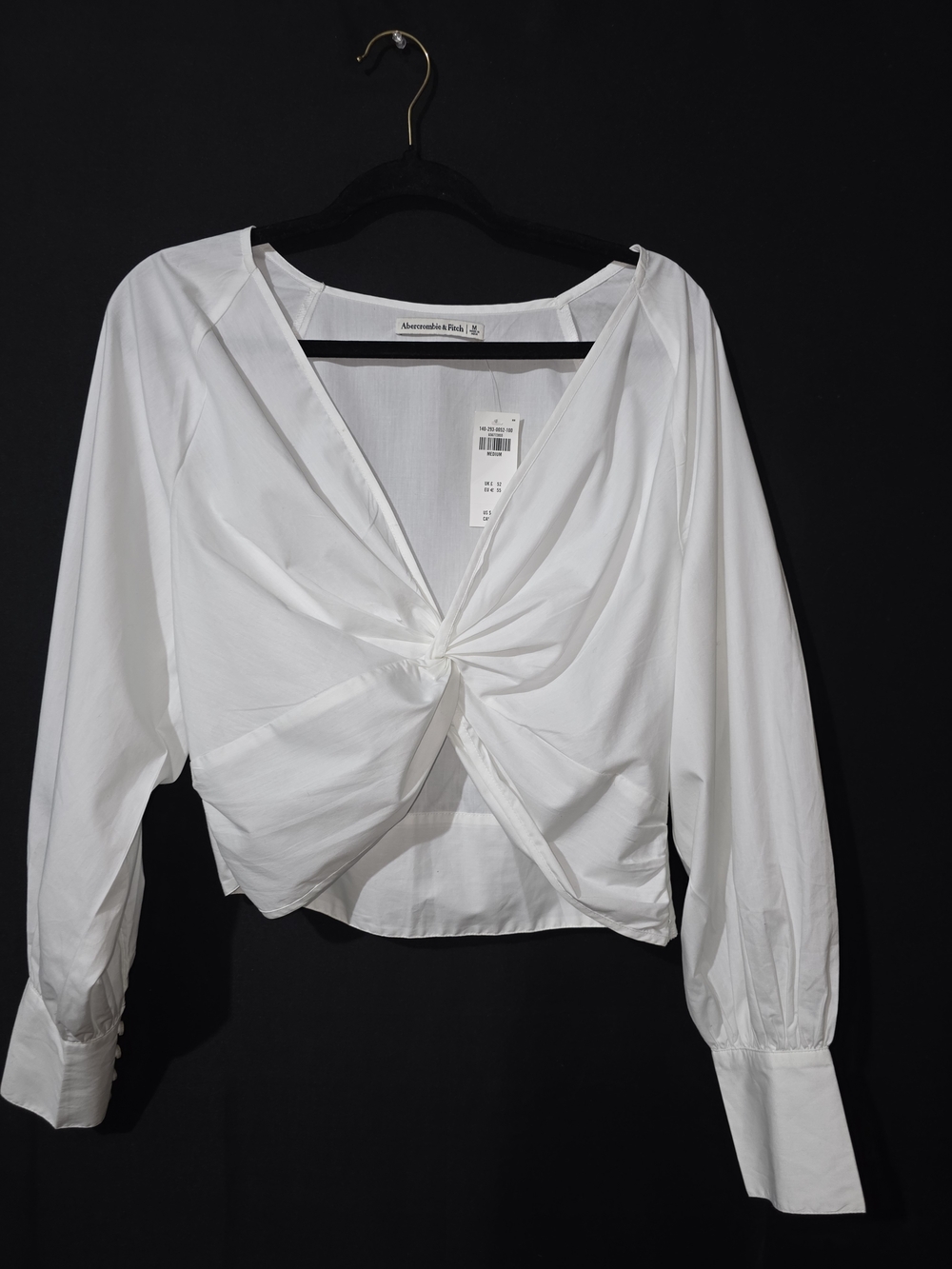 Abercrombie & Fitch White Twist-Knot Long Sleeve Blouse